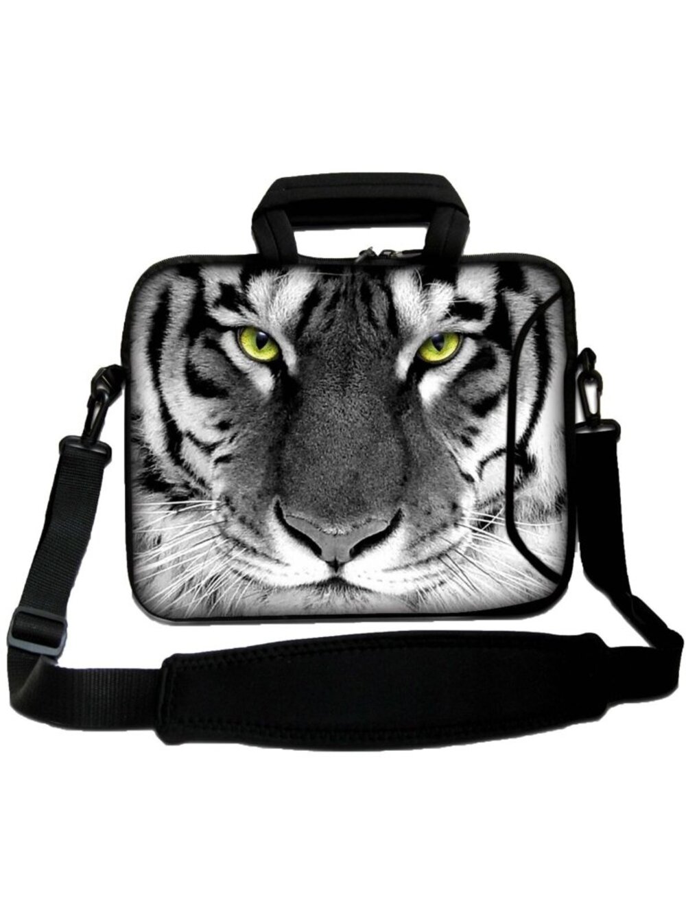 LUXBURG Netbook Laptop Case Bag Cover With Strap - Black & White Tiger 16"